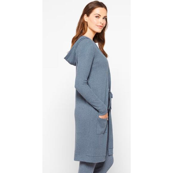 Awhile Haydee Brushed Waffle Hooded Duster Women's Size Large blue Cozy Office - Picture 3 of 10